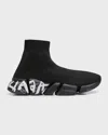 Balenciaga Speed Graffiti-print Sneakers In 1019 Black/black/white