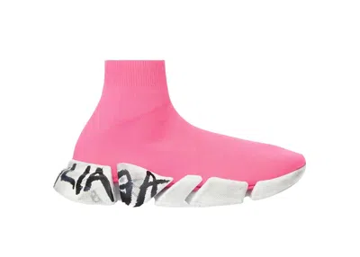 Pre-owned Balenciaga Speed 2.0 Graffiti Recycled Knit Fluo (women's) Sneakers In Pink/white/black