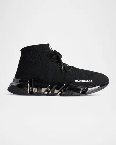Balenciaga Speed 2.0 Knit Clear-sole Sneakers In Black