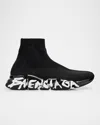 Balenciaga Speed Logo-print Stretch-knit High-top Sneakers In 1190 Black/black/white