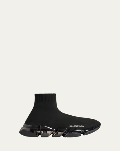 BALENCIAGA SPEED 2.0 KNIT GRAFFITI CLEAR-SOLE SNEAKERS