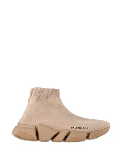 Pre-owned Balenciaga Speed 2.0 Knitted-sock Logo-detail Sneakers In Neutral