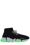 Balenciaga Men's Speed 2.0 Lace-up Recycled Knit Sneakers In Black Green