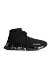 Balenciaga Fully Transparent Outsole Speed 2.0 Retro Knitted Sneakers In Black