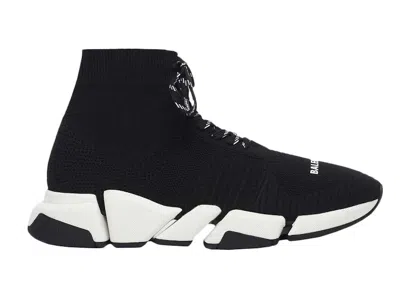 Pre-owned Balenciaga Speed 2.0 Lace Up Ss21 (women's) Sneakers In Black White