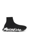 Balenciaga Speed 2.0 Graffiti Recycled Knit Sneaker In Black & White