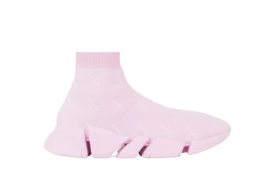 Pre-owned Balenciaga Speed 2.0 Recycled Knit Allover (women's) Sneakers In Pink/white