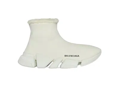 Pre-owned Balenciaga Speed 2.0 Recycled Knit Fake Fur (women's) Sneakers In Beige