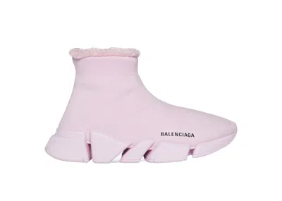 Pre-owned Balenciaga Speed 2.0 Recycled Knit Fake Fur (women's) Sneakers In Pink