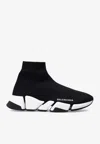 Balenciaga Speed 2.0 Logo-print Glittered Stretch-knit High-top Sneakers In Black