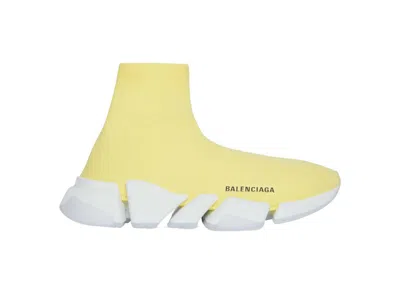 Pre-owned Balenciaga Speed 2.0 Recycled Knit Transparent Sole (women's) Sneakers In Yellow/white In Multi