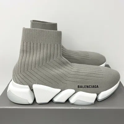 Pre-owned Balenciaga Speed 2.0 Ribbed Women's Sneakers Size 40 Eu / 10 Us Grey White