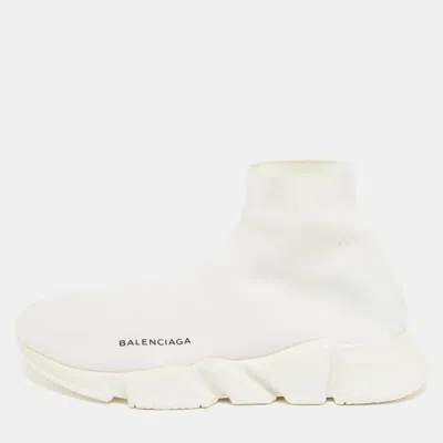 Pre-owned Balenciaga Speed 2.0 Size 42 White Knit Fabric High Top Sneakers