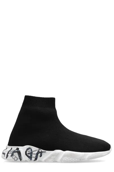 Balenciaga Kids' Speed Graffiti Sock Sneakers In Black