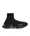 Balenciaga Womens Speed 2.0 Full Clear Sole Recycled Knit Sneaker In Black