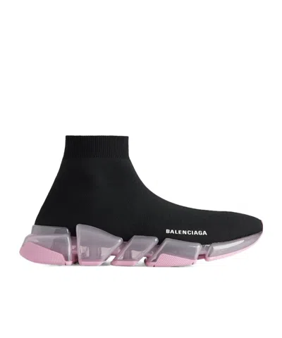 Balenciaga Women's Speed 2.0 Full Clear Sole Recycled Knit Sneaker In Black/rose
