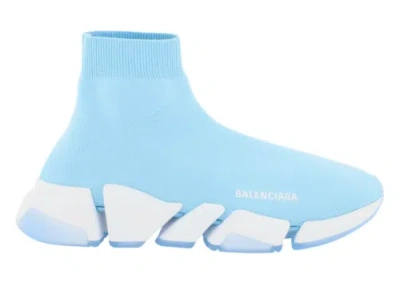 Pre-owned Balenciaga Speed 2.0 Sock Light Blue White High Top Knit Pull Trainer Sneaker 39