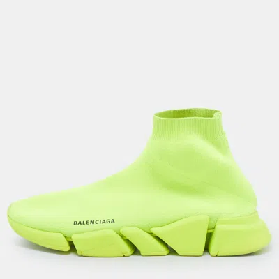Pre-owned Balenciaga Speed 2.0 Sock Size 46 Fluo Yellow Knit Fabric High Slip On Sneakers