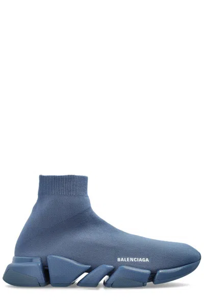 Balenciaga Men's Speed 2.0 Recycled Knit Trainers In Blue
