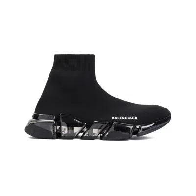 Balenciaga Fully Transparent Outsole Speed 2.0 Retro Knitted Sneakers In Black