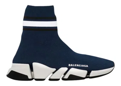 Pre-owned Balenciaga Speed 2.0 Striped (women's) Sneakers In Navy Blue/black/white