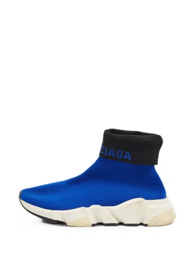 Pre-owned Balenciaga Speed Foldover-ankle Sneakers In Blue