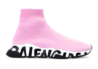 Pre-owned Balenciaga Speed Graffiti Light Pink White Black Sock High Top Knit Sneaker 40