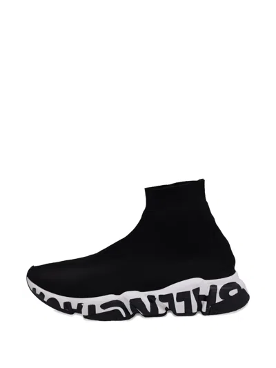 Pre-owned Balenciaga Speed Graffiti Sneakers In Black