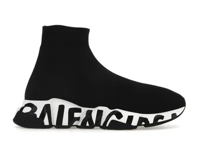 Pre-owned Balenciaga Speed Graffiti Trainers Logo (women's) Sneakers In Black/white