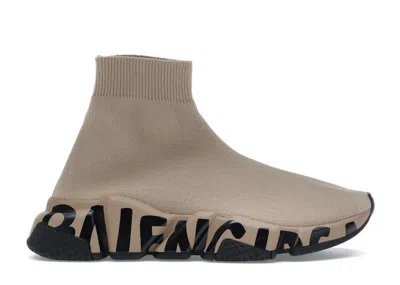 Pre-owned Balenciaga Speed Graffiti (women's) Sneakers In Beige/black In Multi