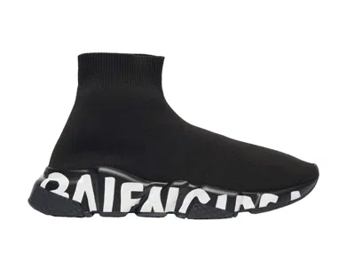 Pre-owned Balenciaga Speed Graffiti (women's) Sneakers In Black/white In Multi