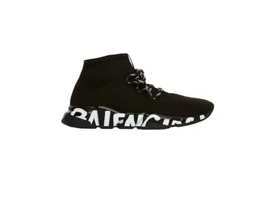 Pre-owned Balenciaga Speed Lace Up Graffiti (women's) Sneakers In Black/white In Multi