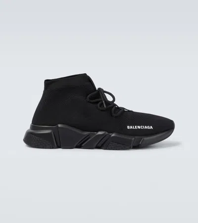 Balenciaga Speed Knit Lace-up Mid-top Trainers In Black