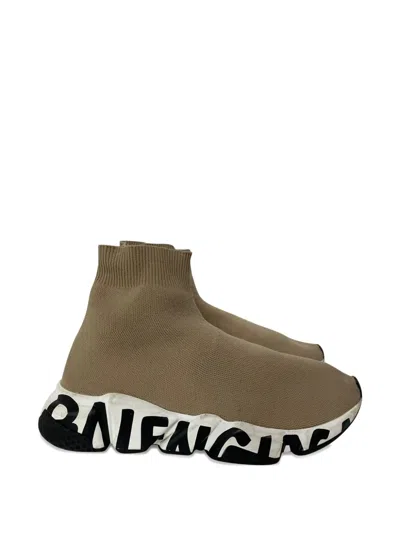 Pre-owned Balenciaga Speed Logo-detail Sneakers In Brown