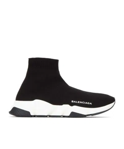 Balenciaga Speed Logo Print Stretch-knit High-top Sneakers In Black