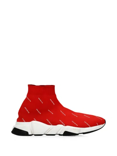 Pre-owned Balenciaga Speed Logo-print Sneakers In Red
