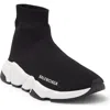 Balenciaga Speed Lt Logo-print Stretch-knit High-top Sneakers In Black/white/black