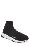 Balenciaga Speed 2.0 Logo-print Glittered Stretch-knit High-top Sneakers In Black/ White/ Black