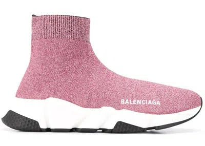Pre-owned Balenciaga Speed Lurex Knit Metallic (women's) Sneakers In Pink