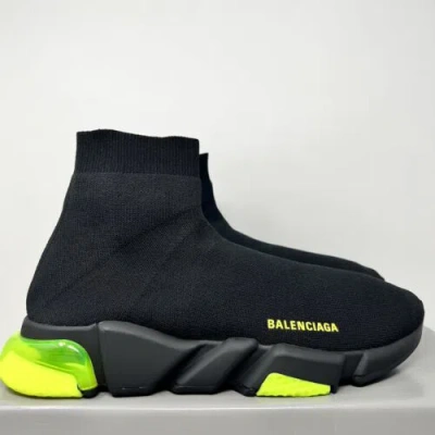 Pre-owned Balenciaga Speed Men's Sneakers Size 45 Eu/ 12 Us Black Fluo Clear Sole