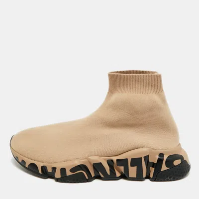 Pre-owned Balenciaga Speed Size 37 Beige Knit Fabric Slip On Sneakers In Sand