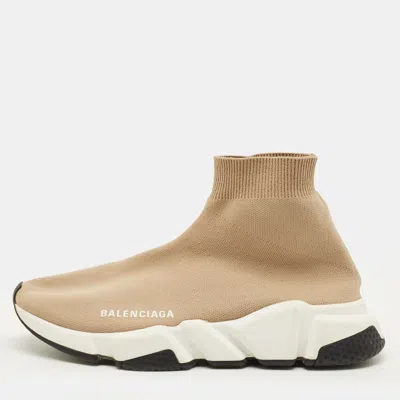 Pre-owned Balenciaga Speed Size 38 Beige Knit Fabric High Slip On Sneakers In Sand