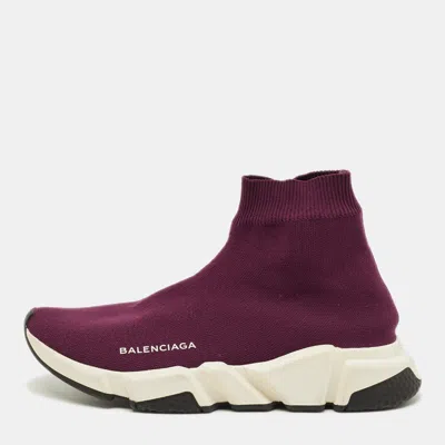 Pre-owned Balenciaga Speed Size 40 Burgundy Knit Fabric Slip On Sneakers
