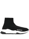 Balenciaga Speed Lt Logo-print Stretch-knit High-top Sneakers In Black White Black