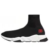 Balenciaga Speed Sneakers 'black Knit With Red Bb Logo'