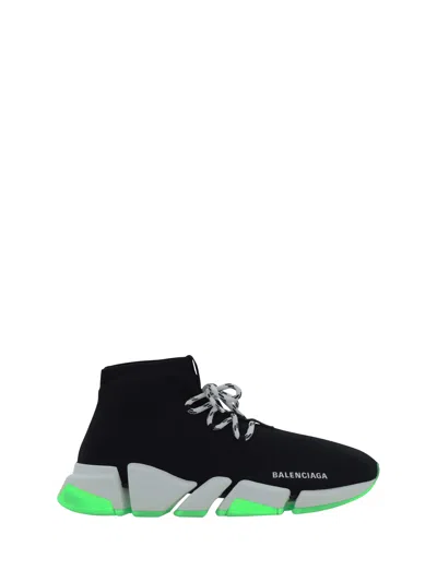 Balenciaga Speed Sneakers In Blck/wht/fluogreen