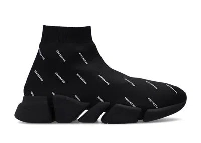 Pre-owned Balenciaga Speed Trainer 2.0 All Over Logo (women's) Sneakers In Black/white