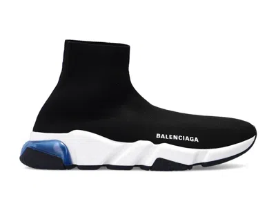 Pre-owned Balenciaga Speed Trainer Clear Sole (women's) Sneakers In Black/white/blue