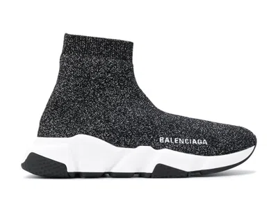 Pre-owned Balenciaga Speed Trainer Glitter (women's) Sneakers In Black/white