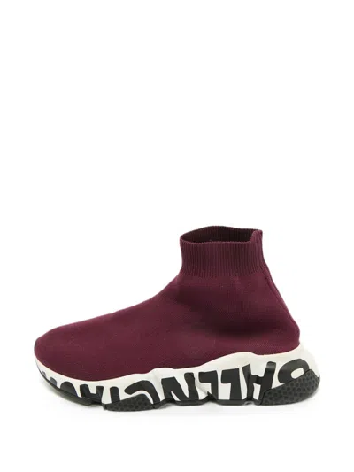 Pre-owned Balenciaga Speed Trainer Graffiti-print Sneakers In Red